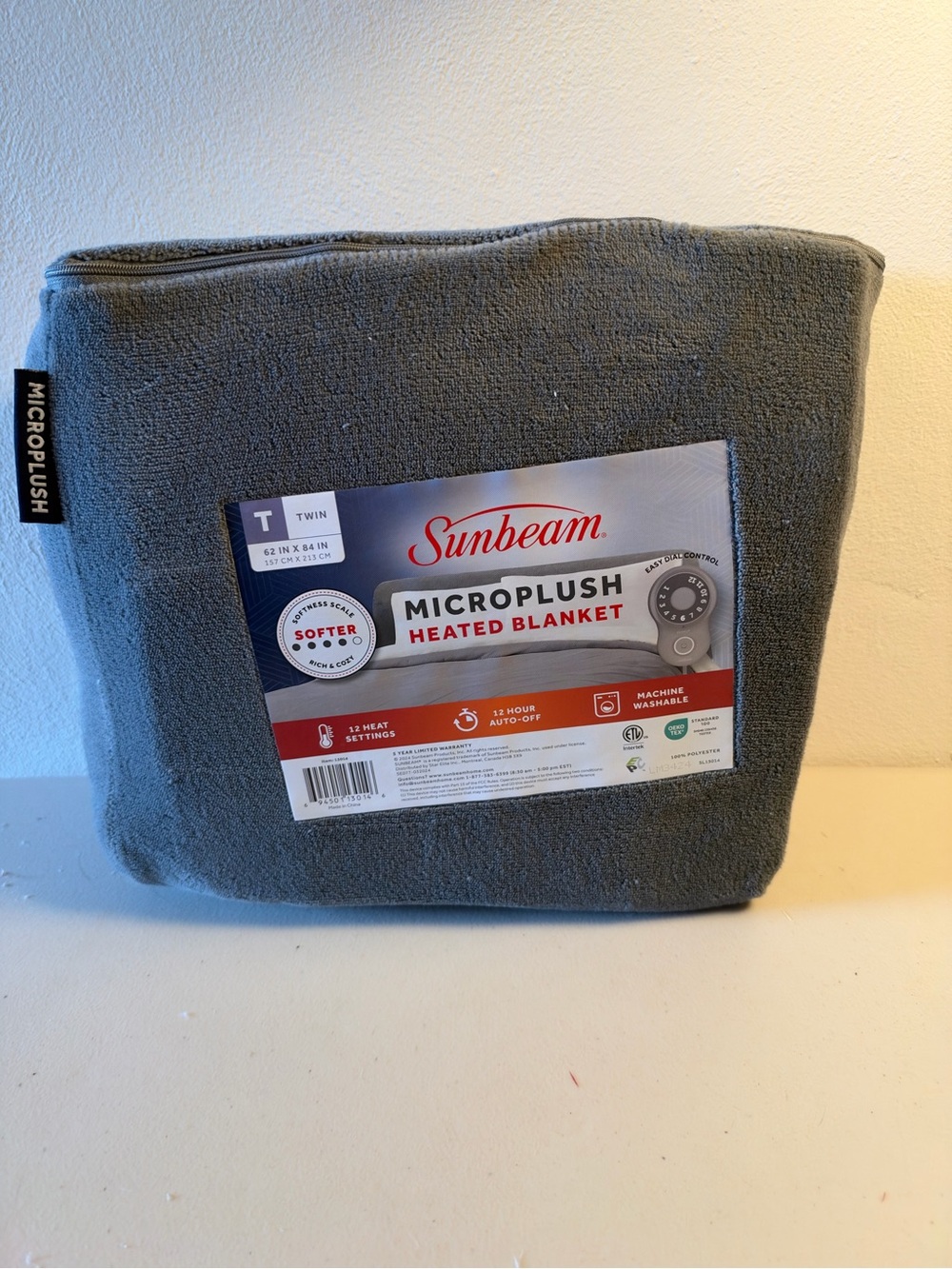 Sunbeam Microplush Heated Blanket - Gray